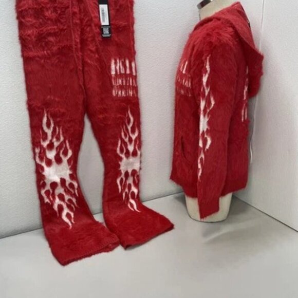 NEW ROCKSTAR Original Track Suit Stacked Knitted Mohair Size L Red - Picture 3 of 6